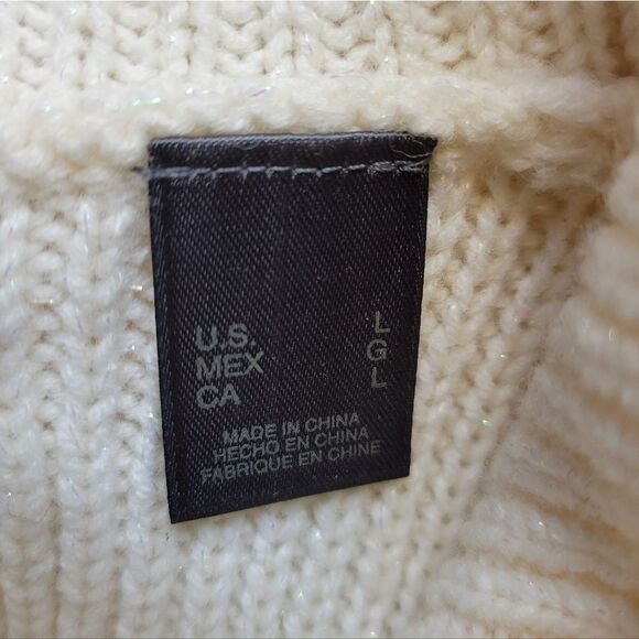 Liz Claiborne Winter White Metallic Knit Pointelle Wool Blend Cowl Neck Sweater - Picture 9 of 12